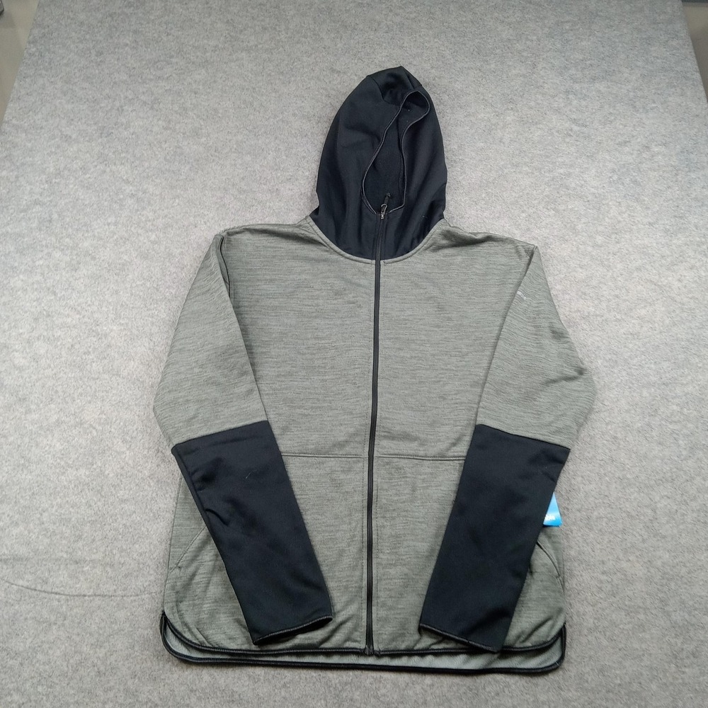 Columbia Hoodie Mens Medium Gray Fleece Full Zip Sweatshirt Black Sleeves